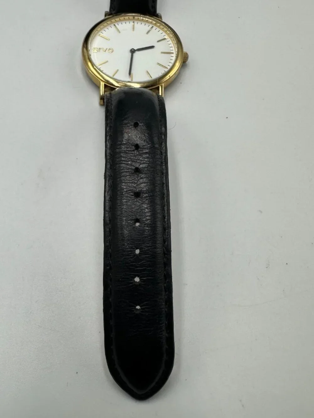 Arvo Time Sawyer Watch Men Gold Tone Black Leather Band New Battery 9 Inch